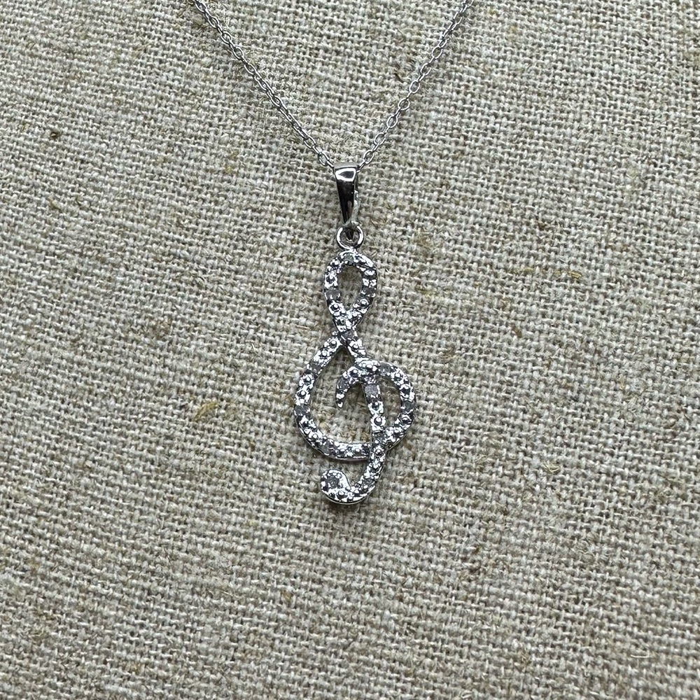 1/10 ctw Diamond Encrusted Sterling Treble Clef on Sterling Silver Chain